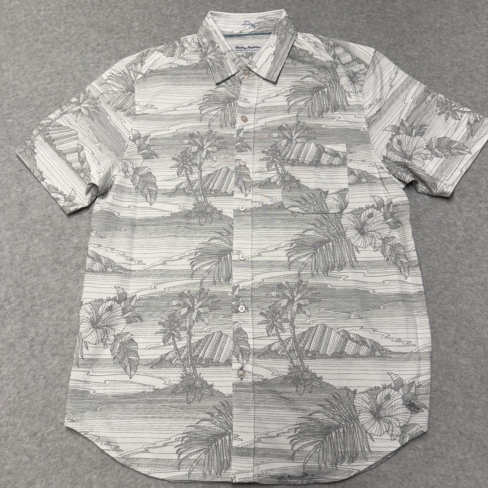 Tommy Bahama San Lucio Stretch Shirt Mens M White Tropical IslandZone Button Up